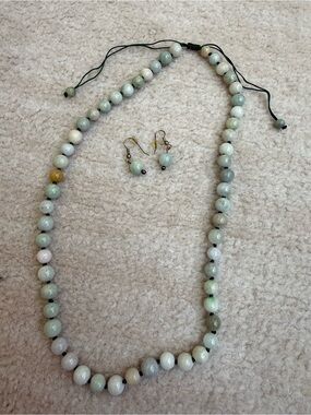 Jade Necklace & Matching Earrings Set from Okinawa, Japan